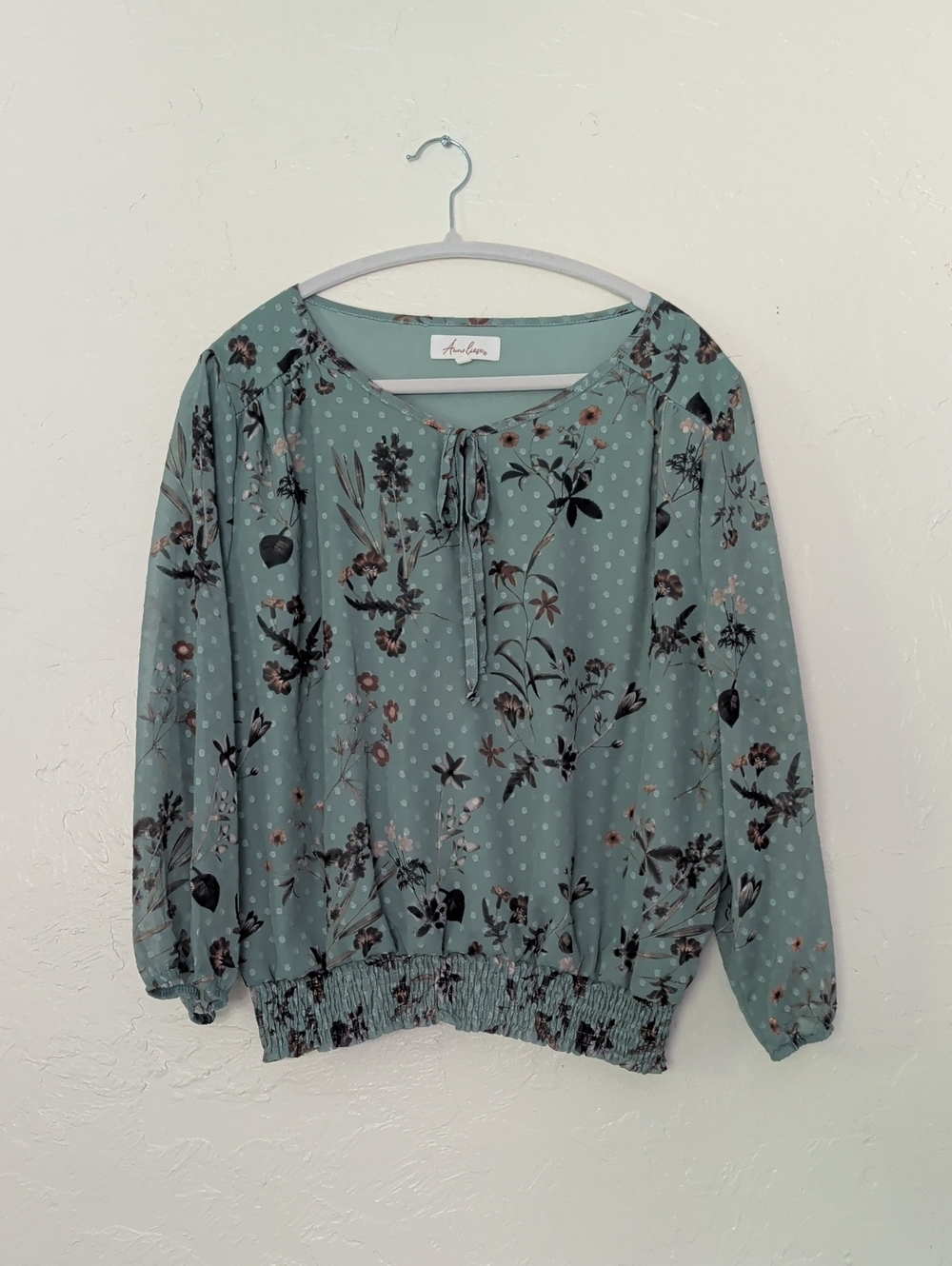 Auden Floral Tie-Neck Blouse in Sage Green